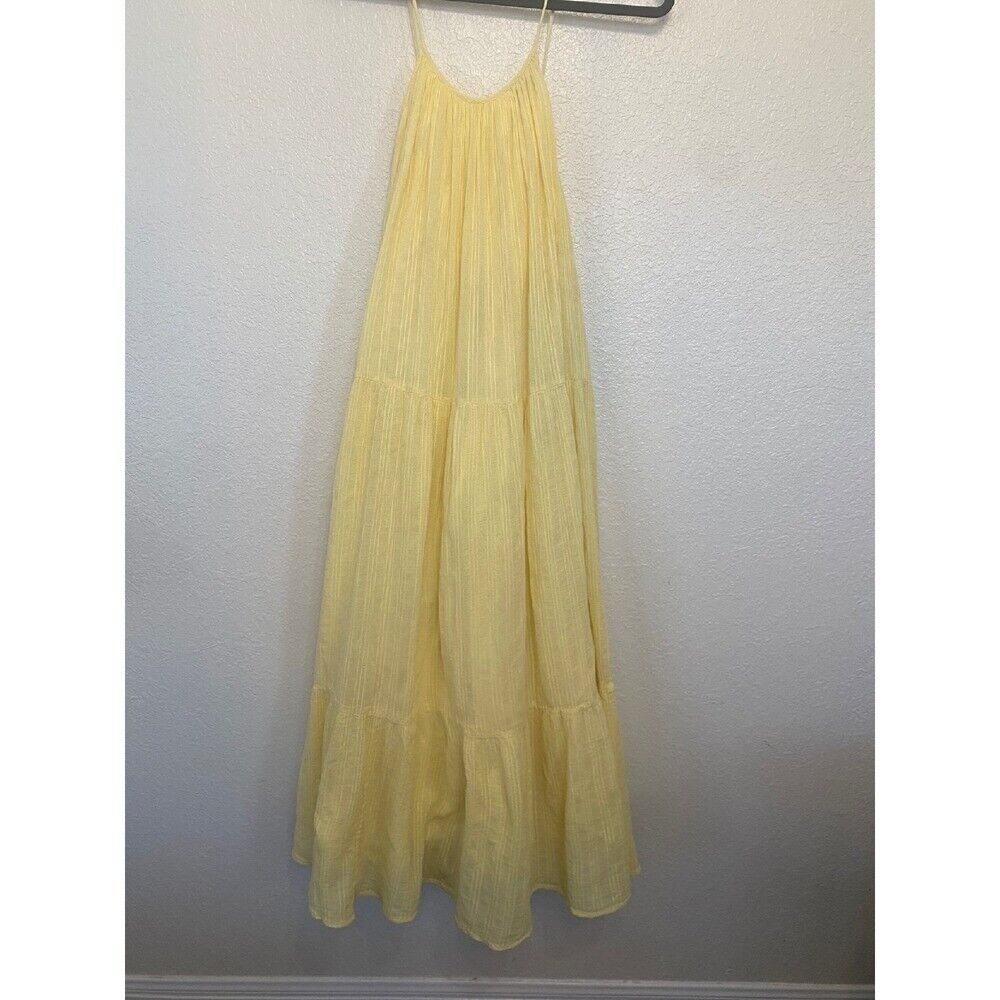 Anthropologie Pilco Yellow Maxi Dress Tiered Size M/L Spaghetti Strap Boho Beach